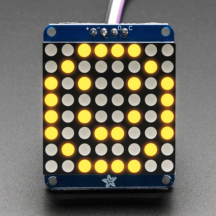 Adafruit Mini 8x8 LED Matrix with I2C Backpack - Yellow by Adafruit - The Pi Hut