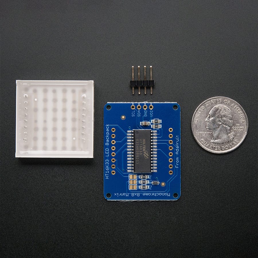 Adafruit Small 1.2" 8x8 LED Matrix with I2C Backpack - Pure Green by Adafruit - The Pi Hut