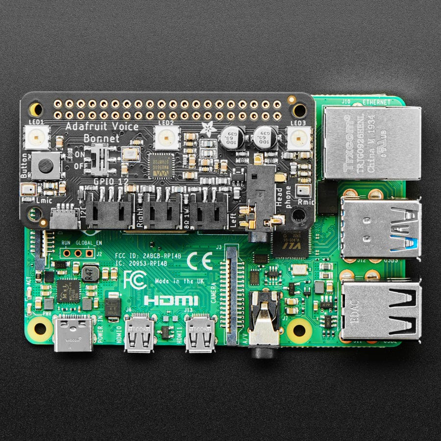 Adafruit Voice Bonnet for Raspberry Pi - Two Speakers + Two Mics by Adafruit - The Pi Hut