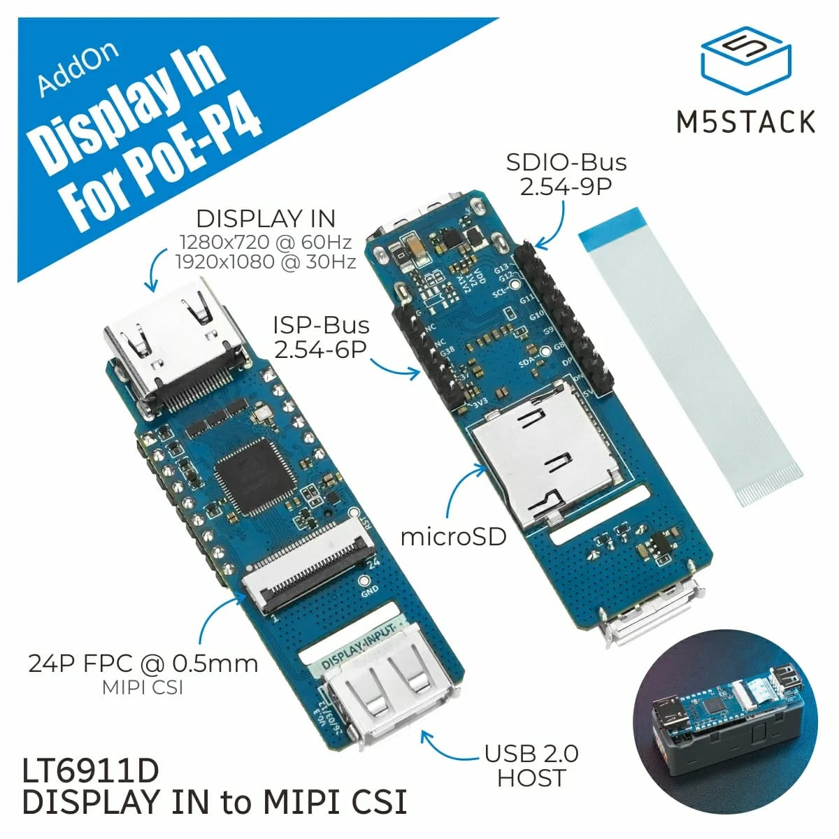 Add-on Display In for PoE-P4 (LT6911D) by M5Stack - The Pi Hut