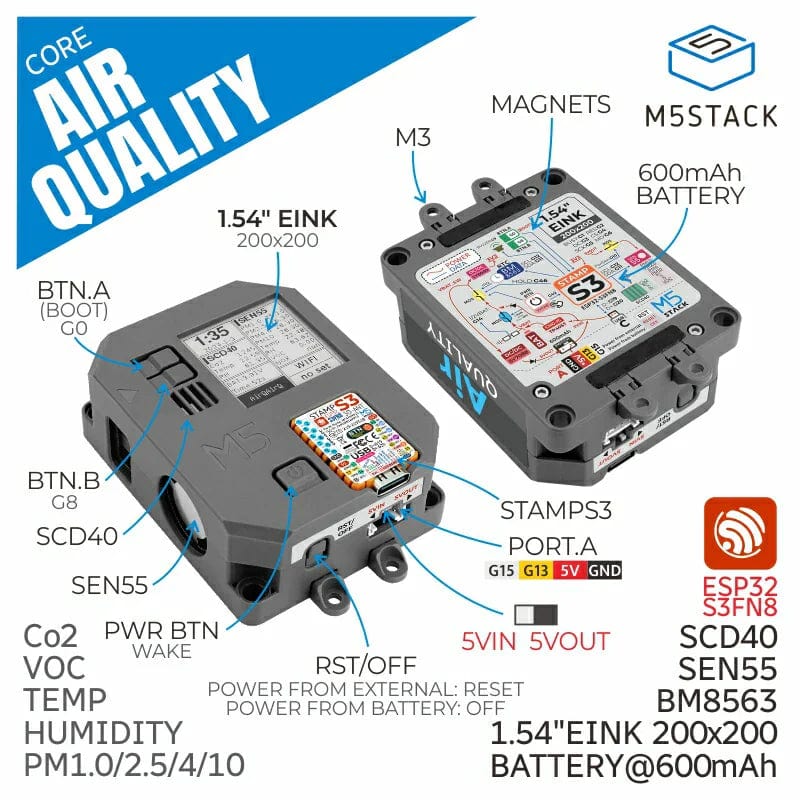 Air Quality Kit with M5StampS3 (SEN55, SCD40) by M5Stack - The Pi Hut