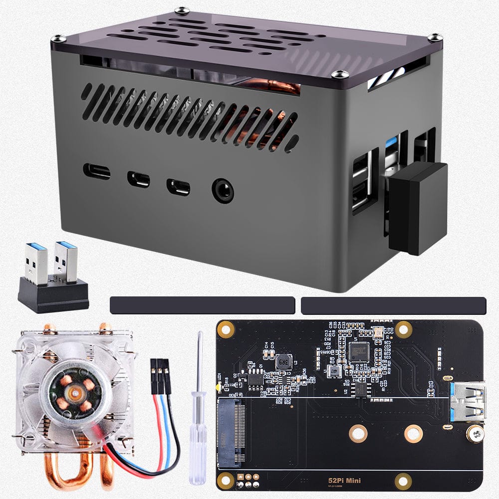 Aluminium Pi 4 NAS Case with Low-Profile ICE Tower Cooler by 52Pi - The Pi Hut