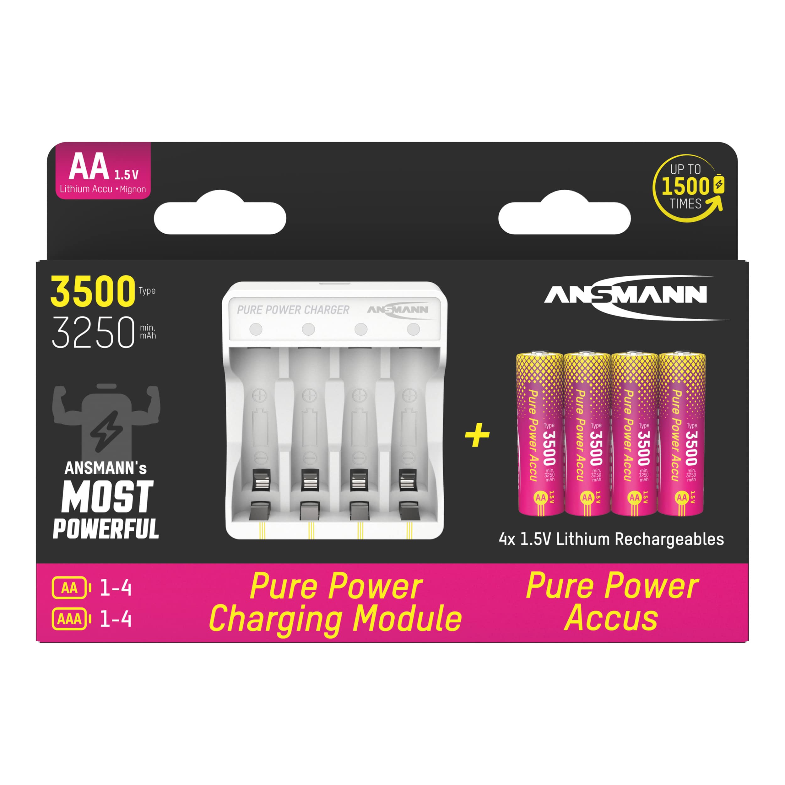 Ansmann Pure Power Combo - 4 x AA Batteries + Charging Module by ANSMANN - The Pi Hut