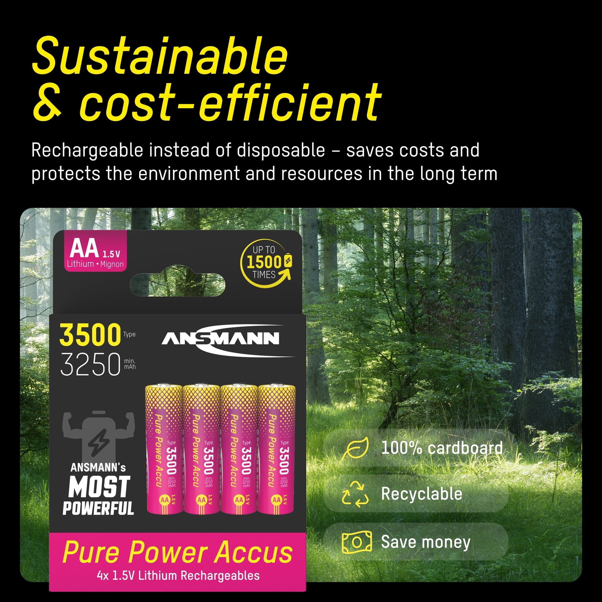 Ansmann Pure Power Li-Ion Batteries - AA 1.5V 3500mAh - Pack of 4 by ANSMANN - The Pi Hut