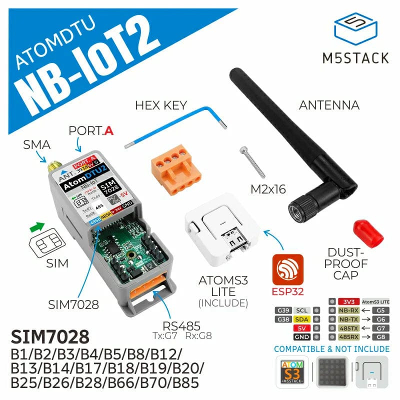 ATOM DTU NB-IoT2 Kit Global Version (SIM7028) - The Pi Hut