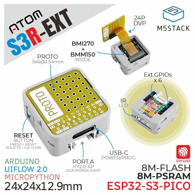 ATOMS3R Proto Kit without Screen (8MB PSRAM) by M5Stack - The Pi Hut