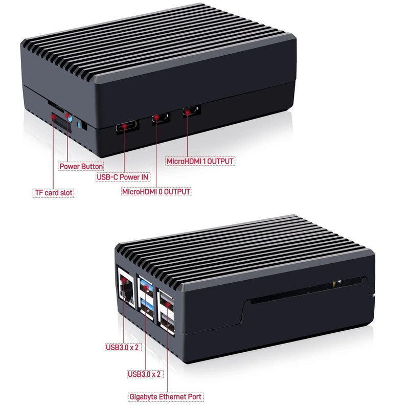 Black Aluminum Passive Cooling Case for Raspberry Pi 5 - The Pi Hut