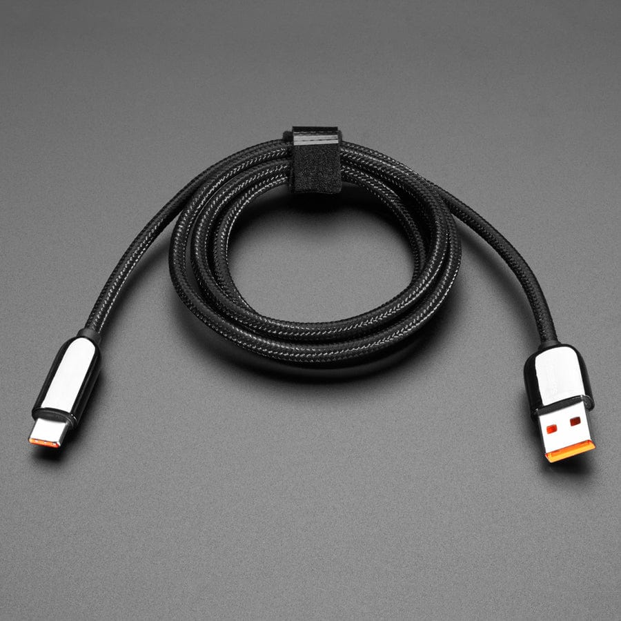 Black Woven USB A to USB C Cable with 66W Watt Display - 1 meter by Adafruit - The Pi Hut