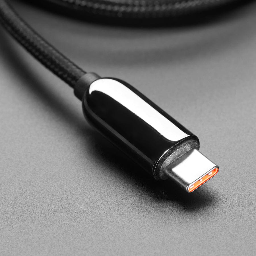 Black Woven USB A to USB C Cable with 66W Watt Display - 1 meter by Adafruit - The Pi Hut