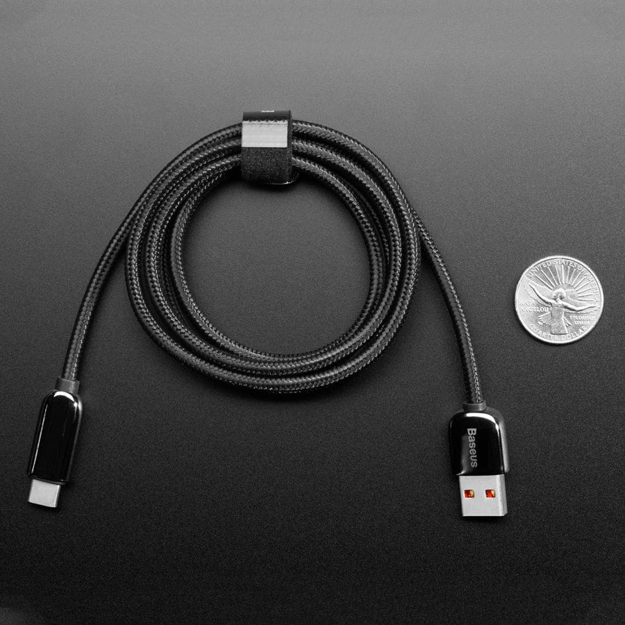 Black Woven USB A to USB C Cable with 66W Watt Display - 1 meter by Adafruit - The Pi Hut