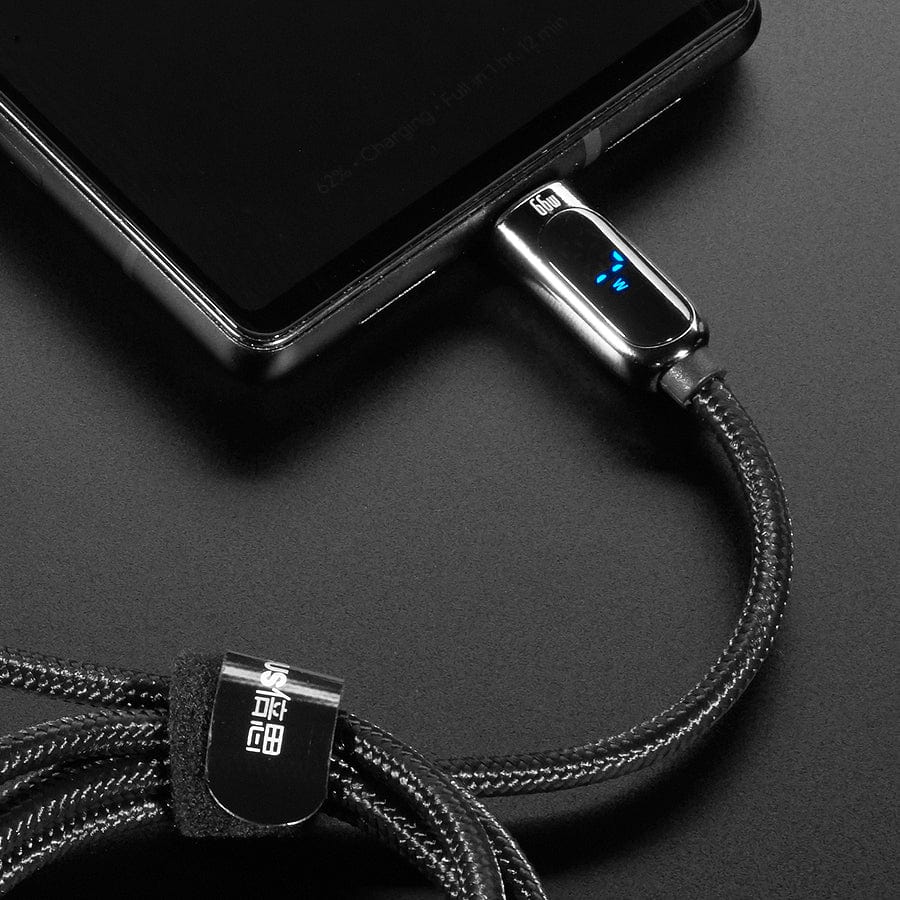 Black Woven USB A to USB C Cable with 66W Watt Display - 1 meter by Adafruit - The Pi Hut