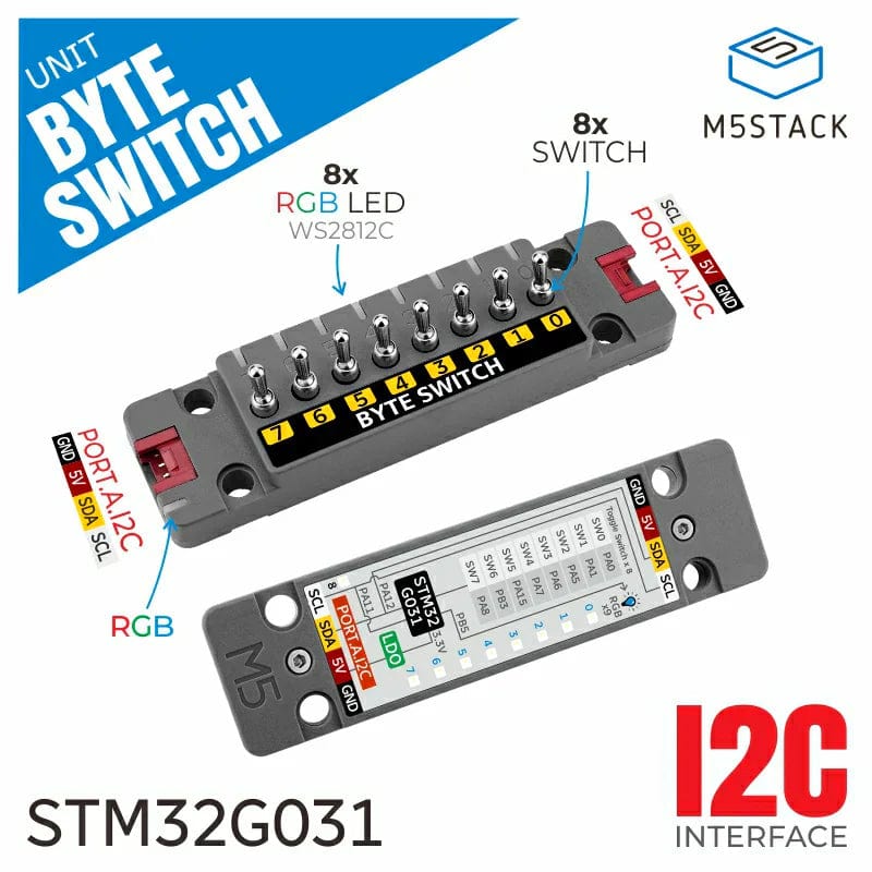 Byte Switch Unit with 8x Switches (STM32G031) by M5Stack - The Pi Hut