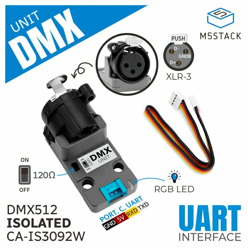DMX Unit with Isolated RS-485 Transceiver (CA-IS3092W) by M5Stack - The Pi Hut