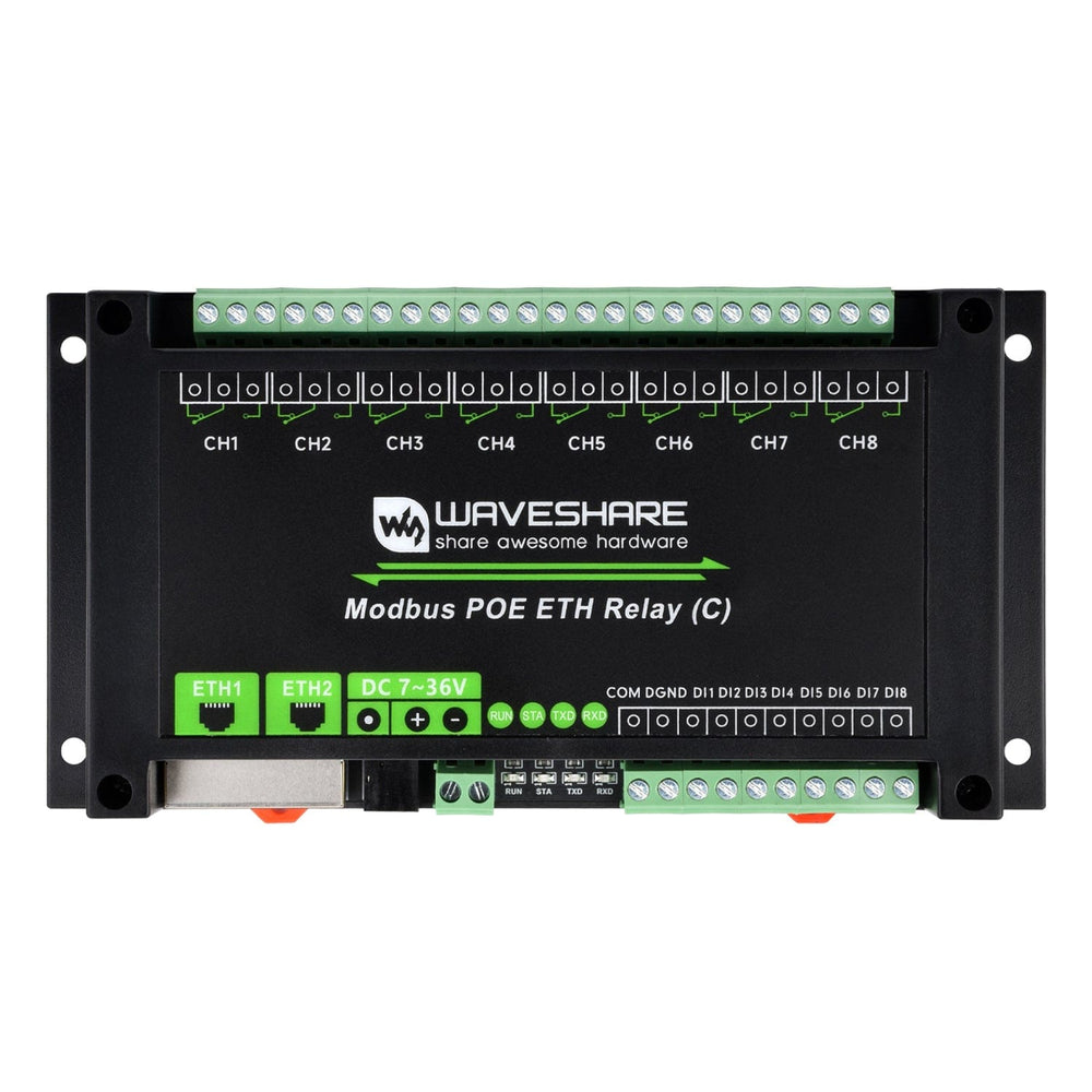 Dual Ethernet PoE 8-Channel Modbus Relay Module by Waveshare - The Pi Hut