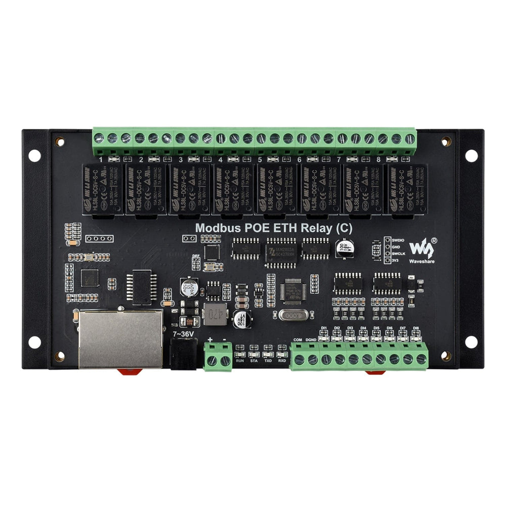 Dual Ethernet PoE 8-Channel Modbus Relay Module by Waveshare - The Pi Hut