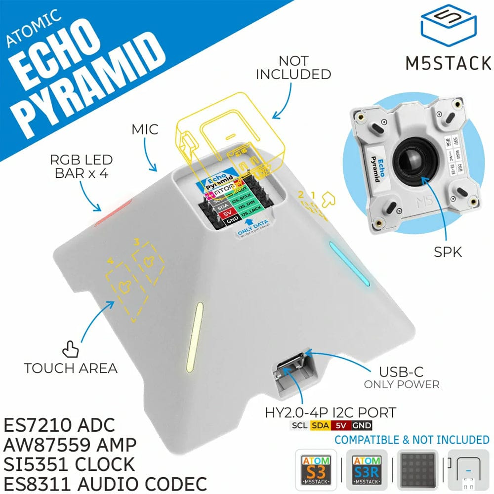 Echo Pyramid Smart Speaker Base without M5Atom by M5Stack - The Pi Hut