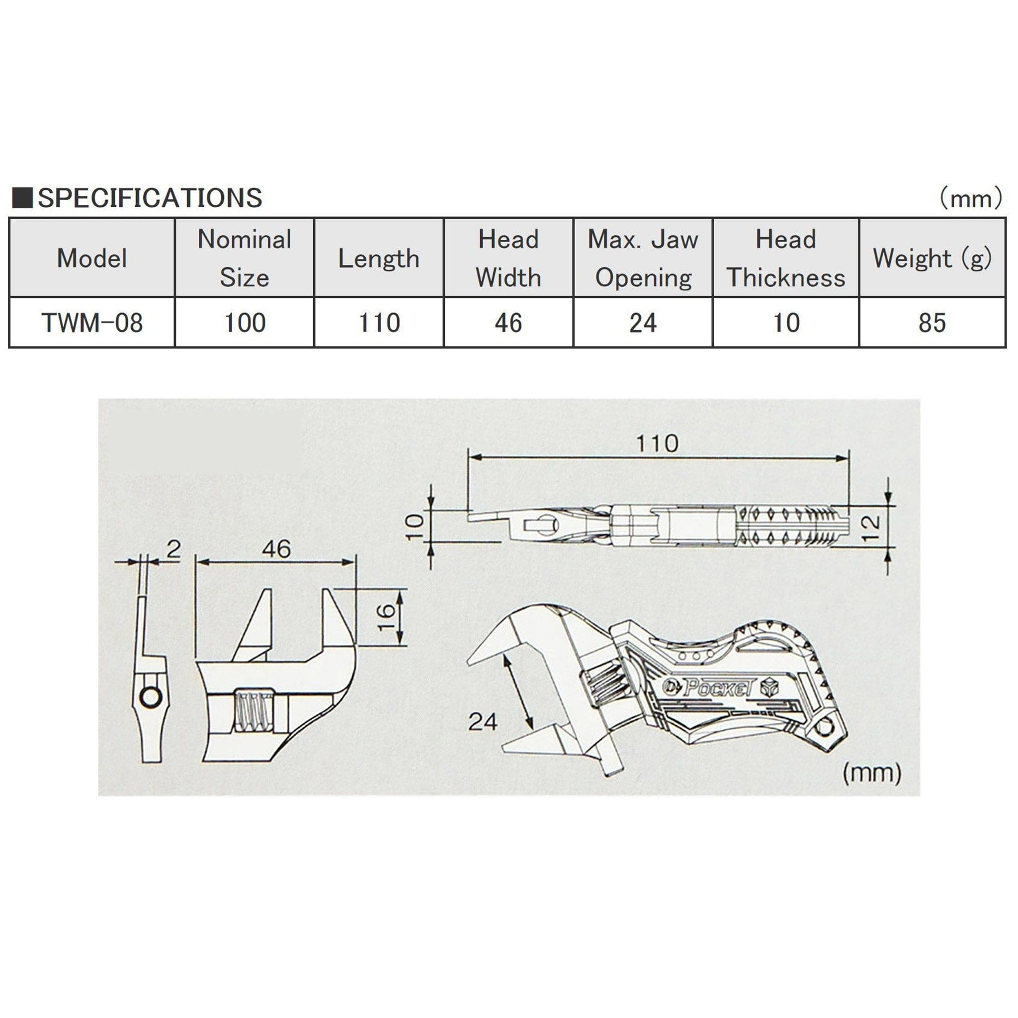 Engineer TWM-08 Slim-Jaw Stubby Adjustable Spanner by Engineer - The Pi Hut