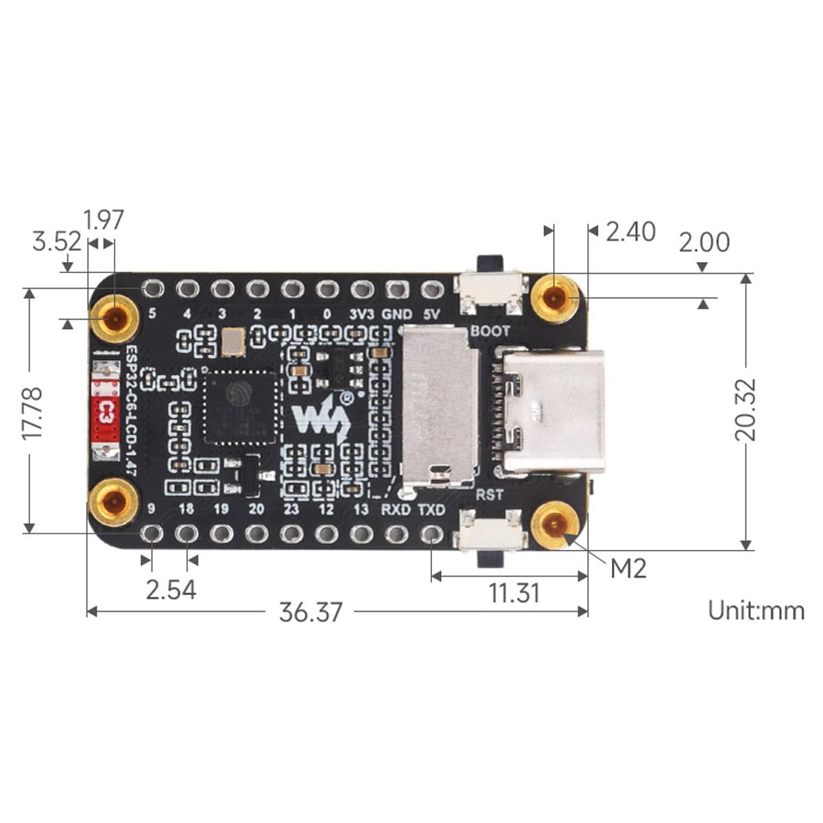 ESP32-C6 Development Board with 1.47" LCD Display (172 x 320) by Waveshare - The Pi Hut