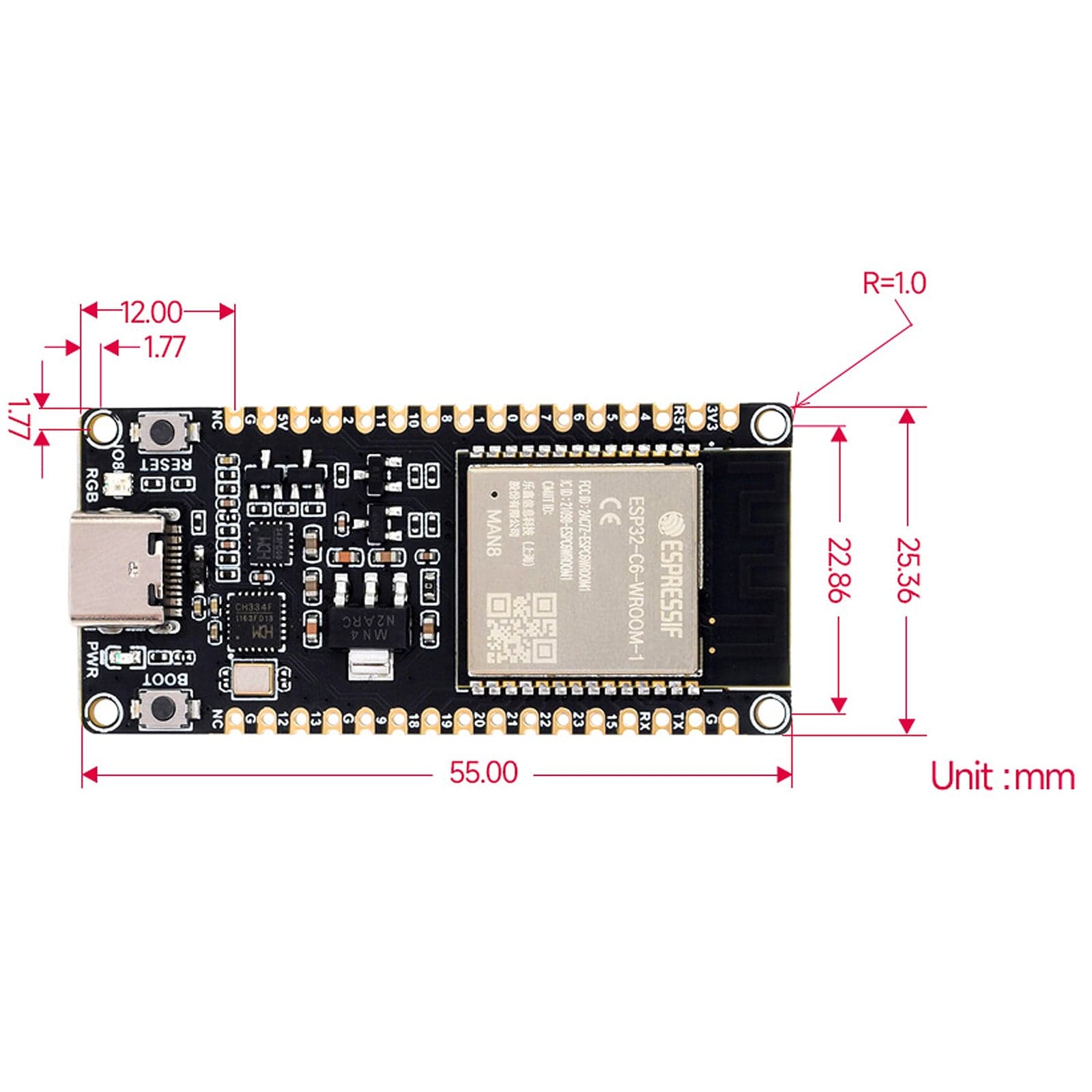 ESP32-C6 Microcontroller Development Board (With Headers) - The Pi Hut