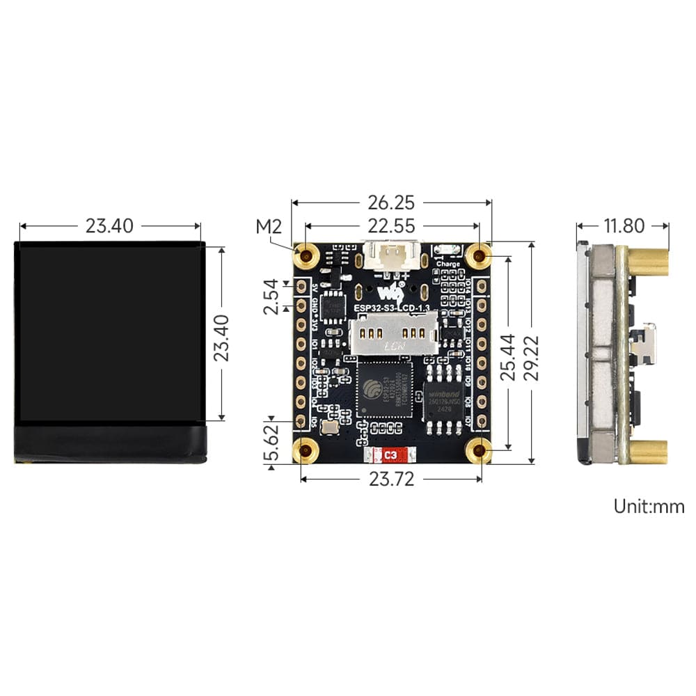 ESP32-S3 1.3" IPS LCD Display Dev Board with IMU (240×240) by Waveshare - The Pi Hut