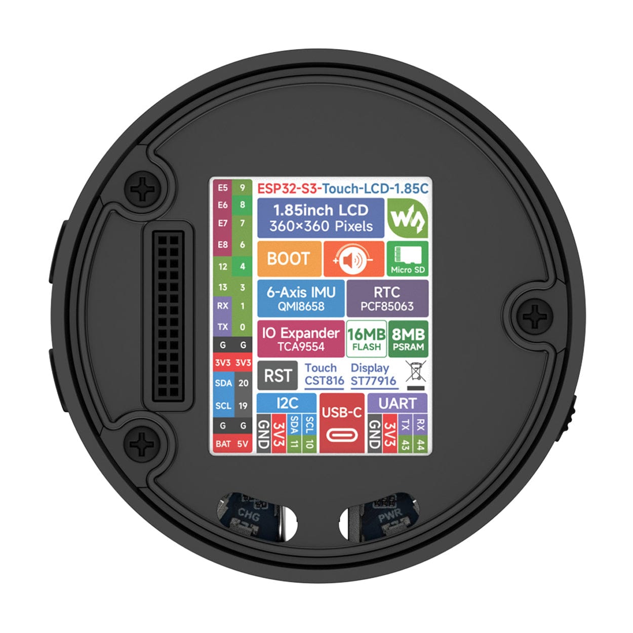 ESP32-S3 1.85" Round LCD Touch Display Dev Board with Microphone and Speaker by Waveshare - The Pi Hut