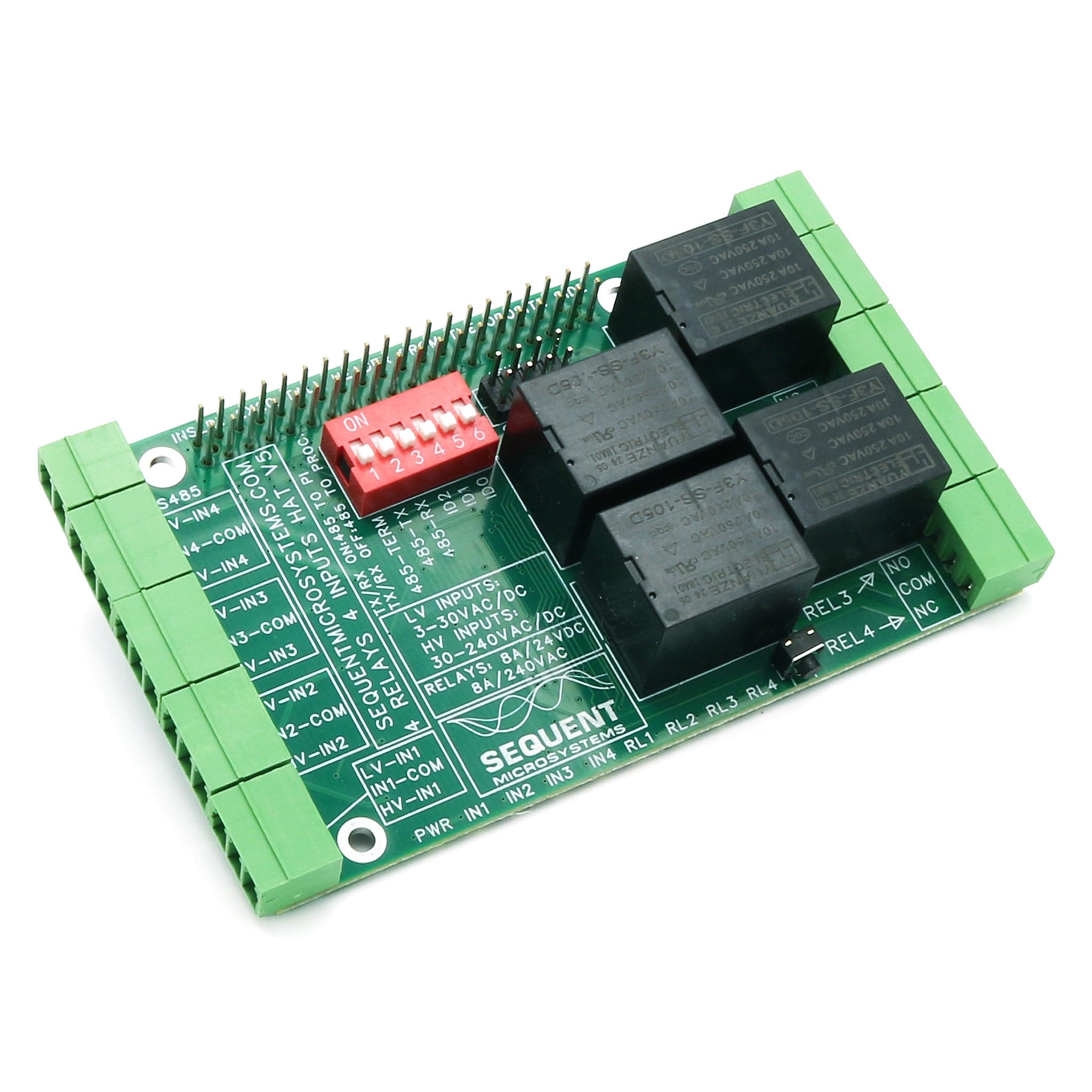 Four Relays Four Inputs 8-Layer Stackable Card for Raspberry Pi (v5.0) by Sequent - The Pi Hut