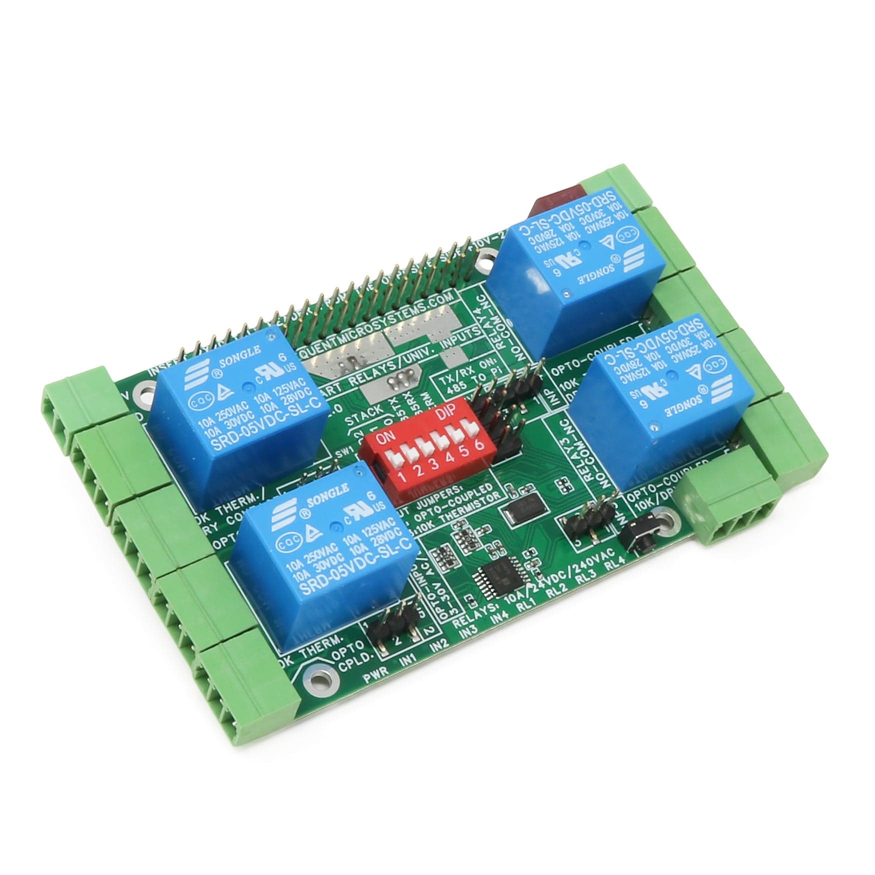 Four Smart Relays with Universal Inputs 8-Layer Stackable HAT for Raspberry Pi by Sequent - The Pi Hut