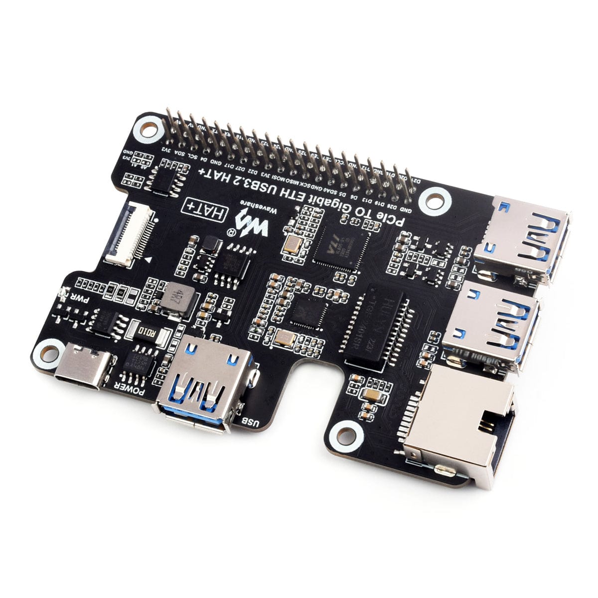 Gigabit Ethernet + 3x USB 3.2 PCIe HAT+ for Raspberry Pi 5 by Waveshare - The Pi Hut