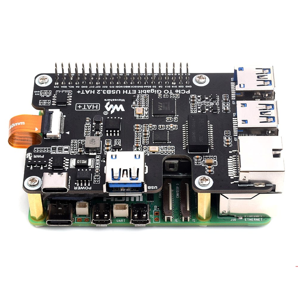 Gigabit Ethernet + 3x USB 3.2 PCIe HAT+ for Raspberry Pi 5 by Waveshare - The Pi Hut
