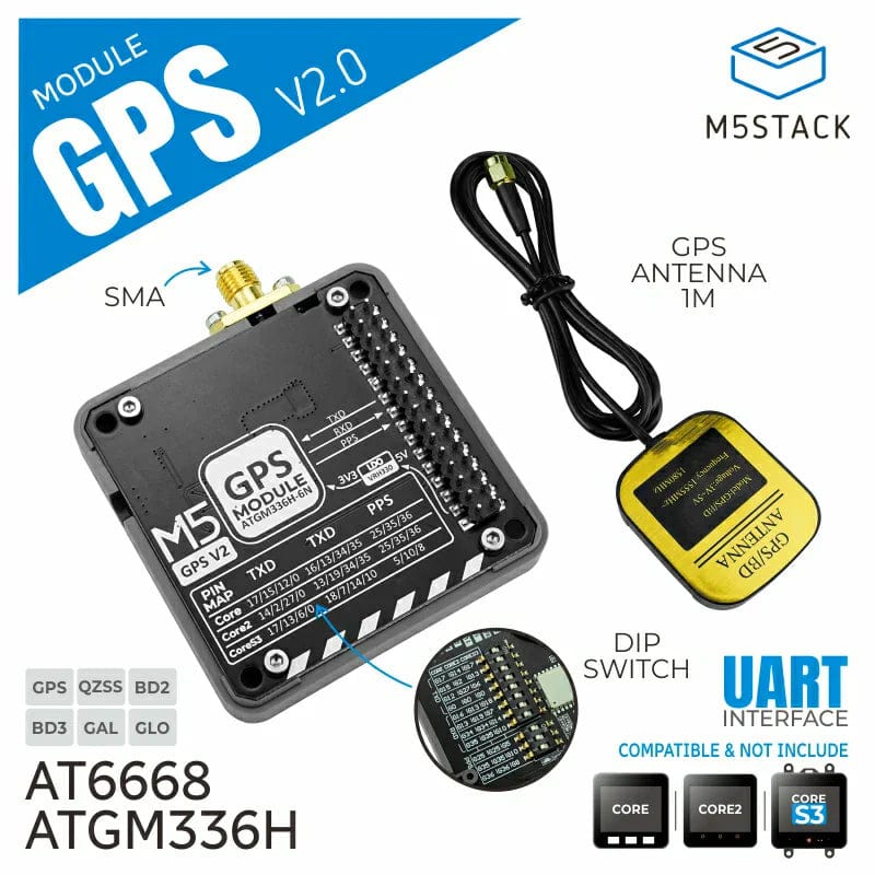 GPS Module v2.0 with External Antenna (AT6668) by M5Stack - The Pi Hut