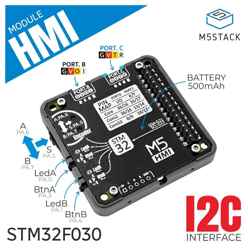 HMI Module with Encoder and 500mAh Battery (STM32F030) by M5Stack - The Pi Hut
