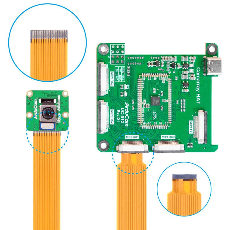 IMX519 16MP Autofocus Synchronised Quad-Camera Kit for Raspberry Pi