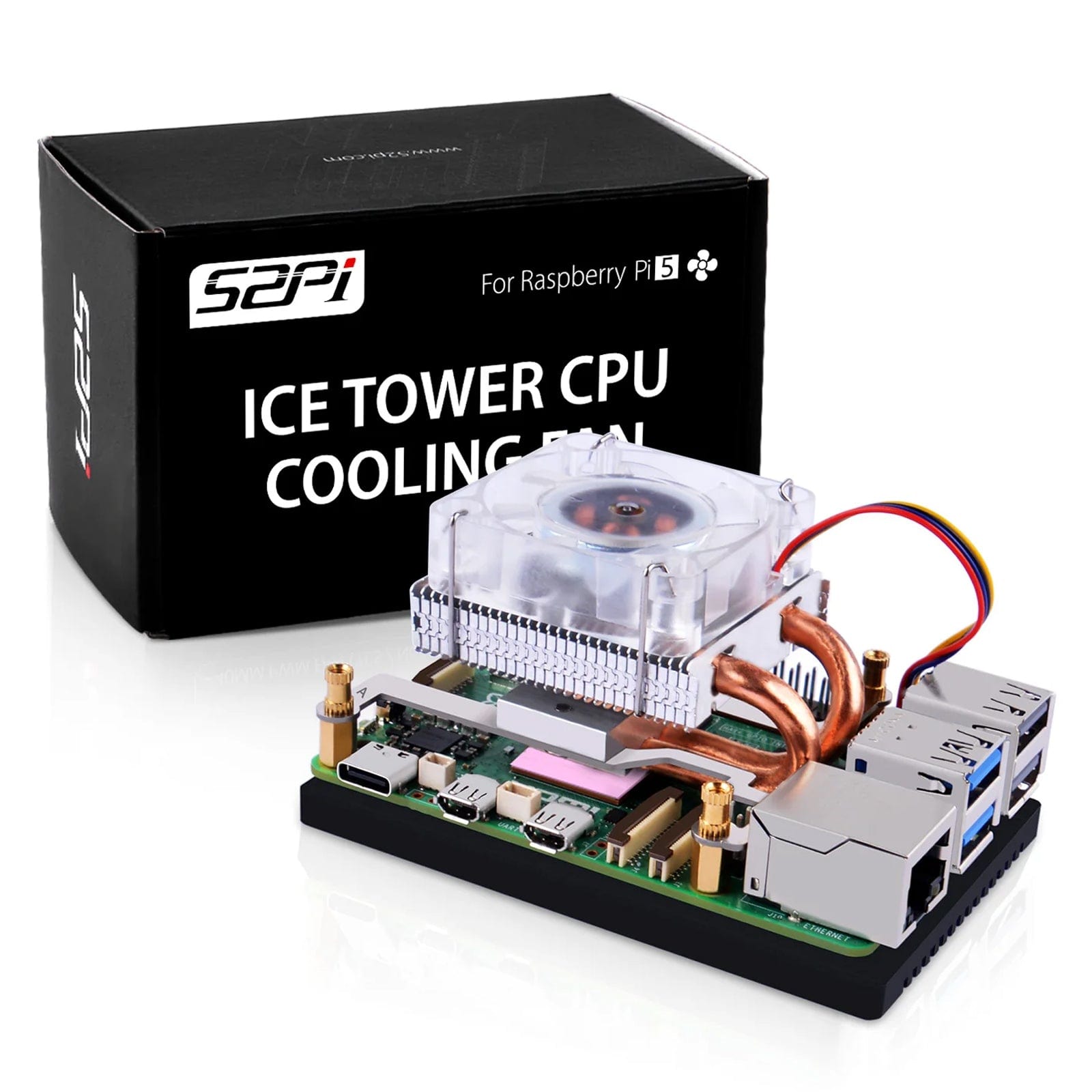 Low-Profile ICE Tower CPU Cooler for Raspberry Pi 5 by 52Pi - The Pi Hut