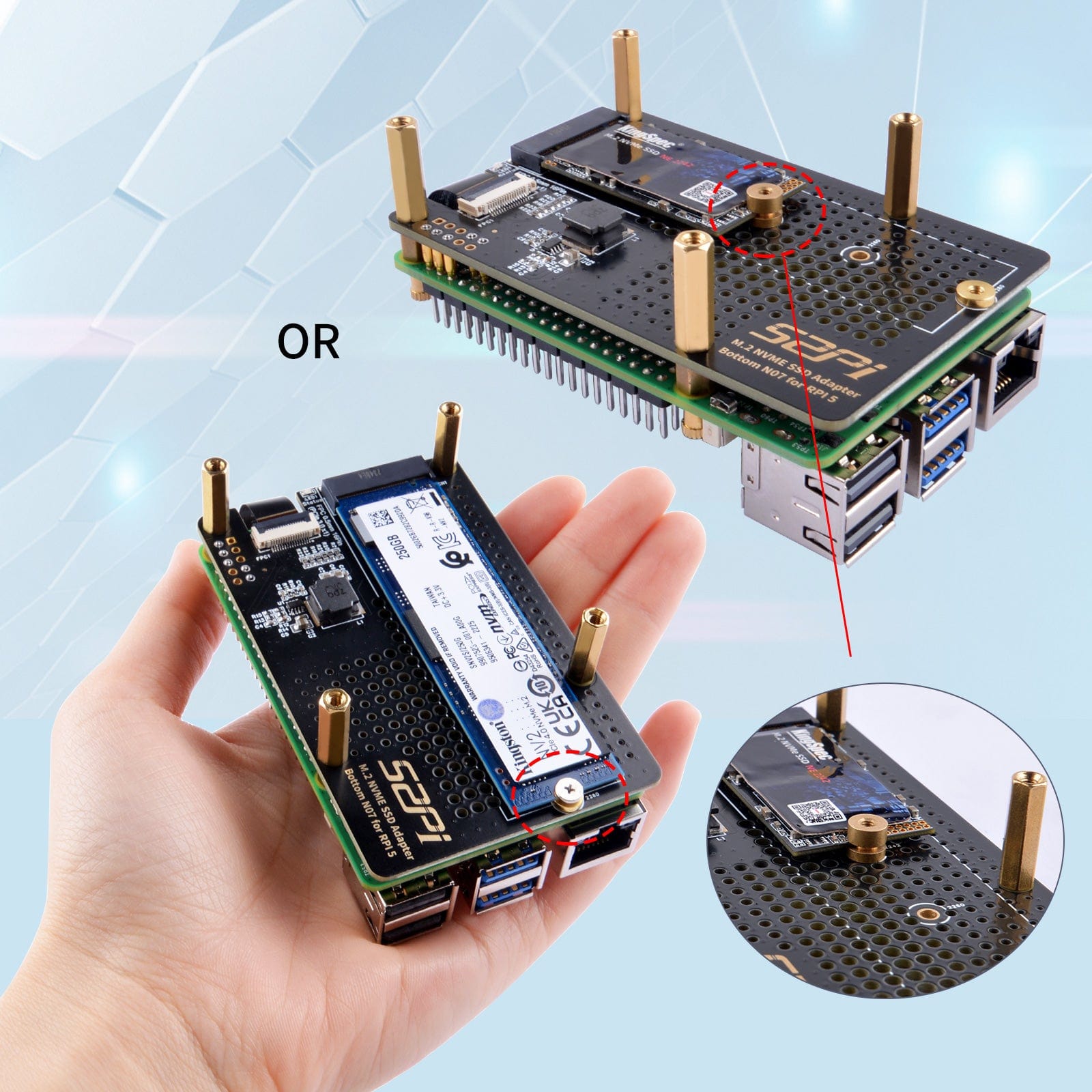 M.2 2280 NVMe PCIe Bottom for Raspberry Pi 5 (N07) by 52Pi - The Pi Hut