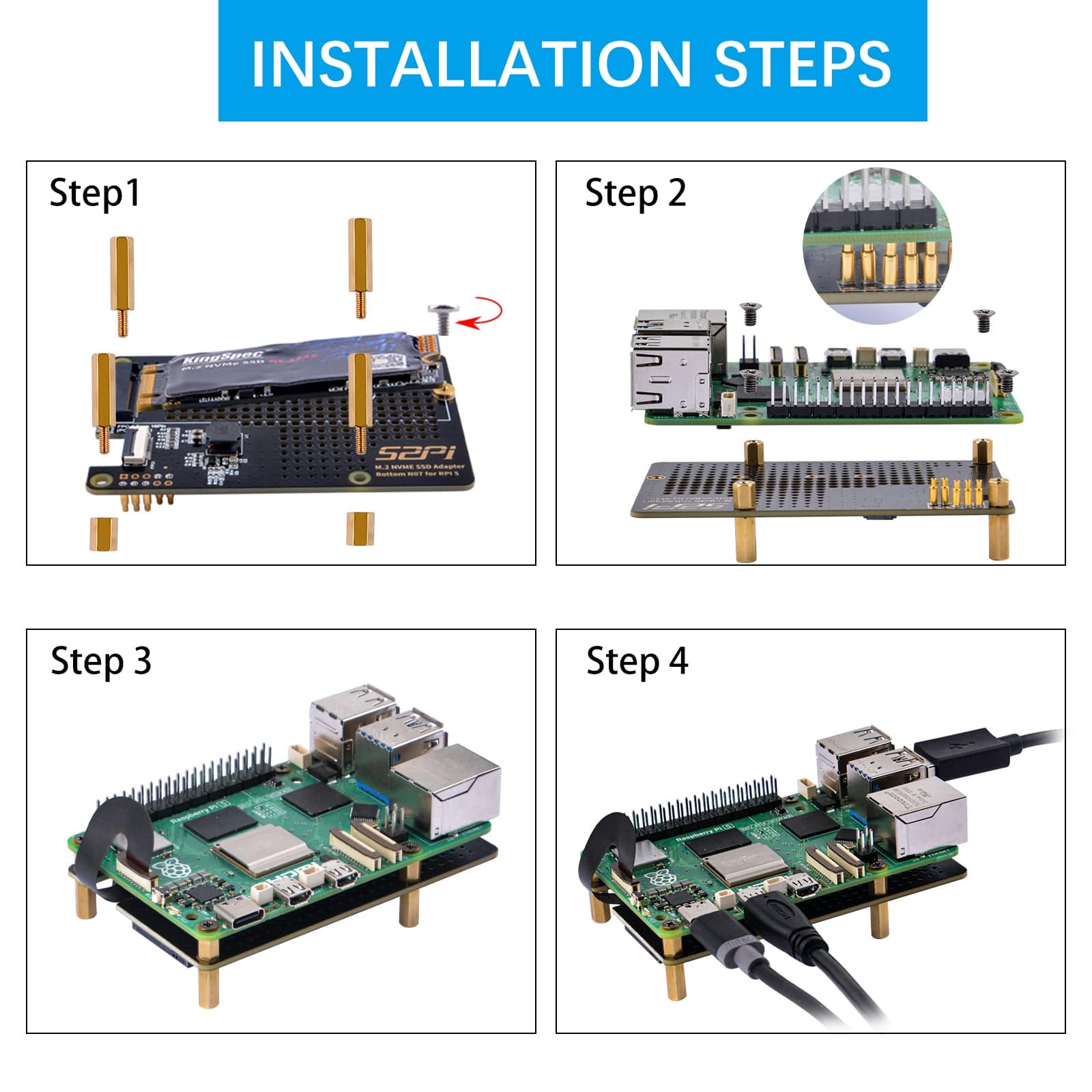 M.2 2280 NVMe PCIe Bottom for Raspberry Pi 5 (N07) by 52Pi - The Pi Hut