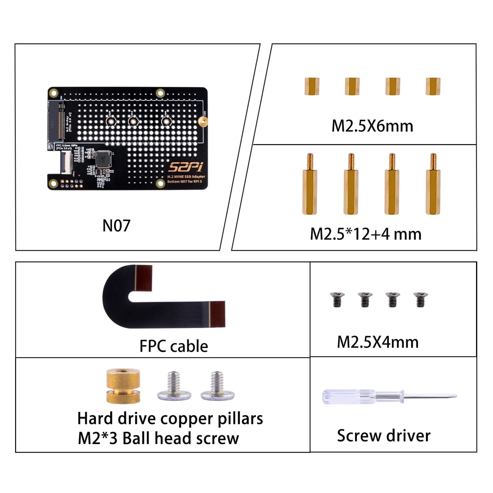 M.2 2280 NVMe PCIe Bottom for Raspberry Pi 5 (N07) by 52Pi - The Pi Hut