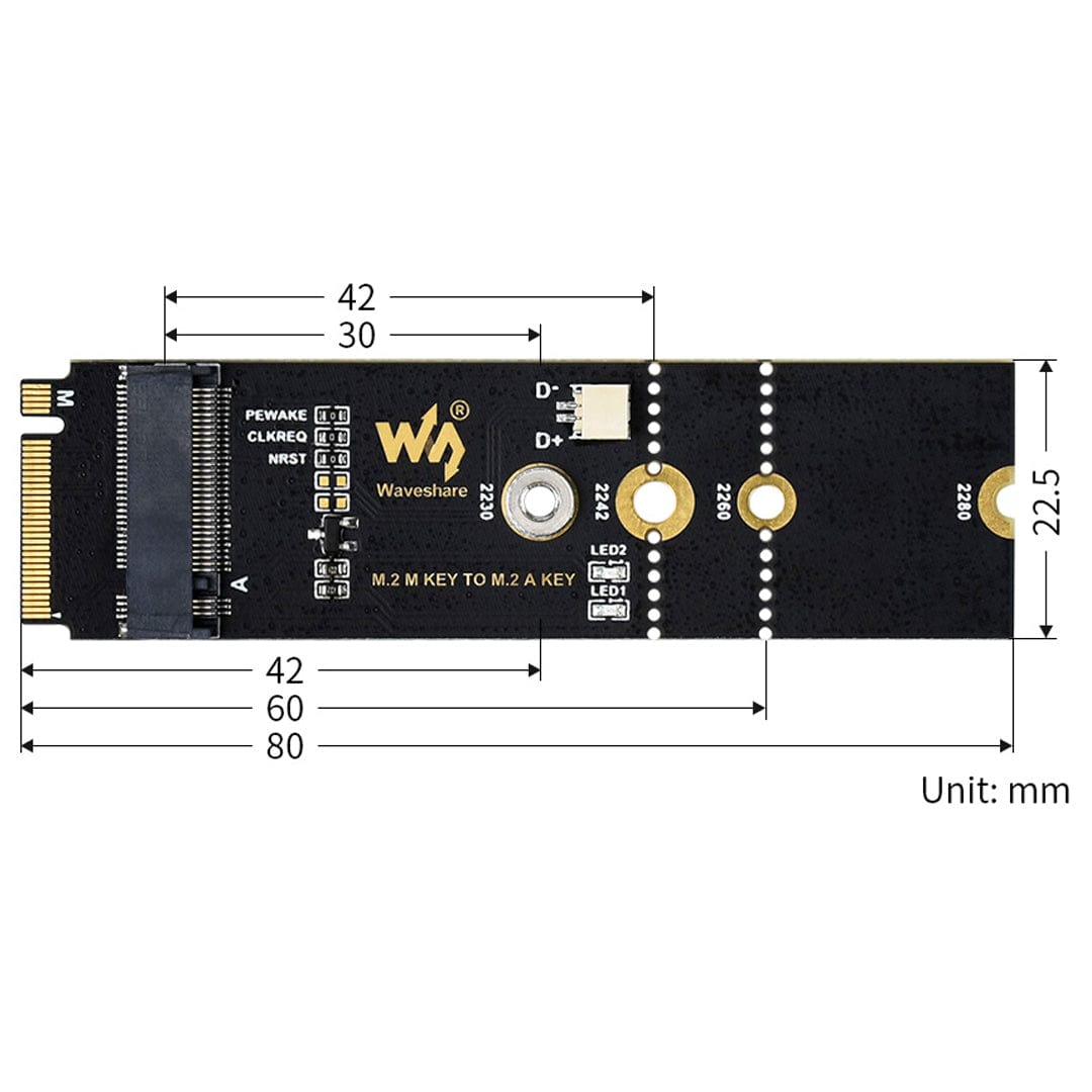 M.2 M-Key to A-Key Adapter (for PCIe Devices) by Waveshare - The Pi Hut