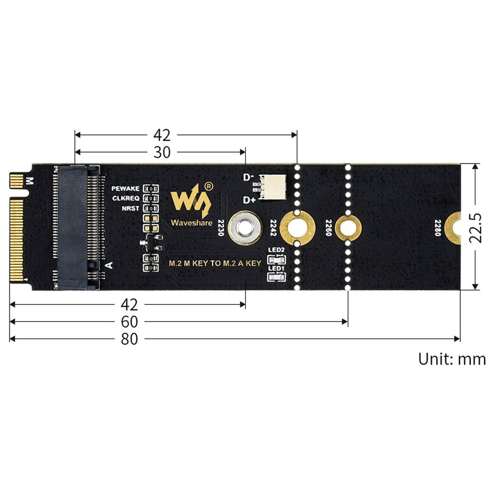 M.2 M-Key to A-Key Adapter (for PCIe Devices) by Waveshare - The Pi Hut