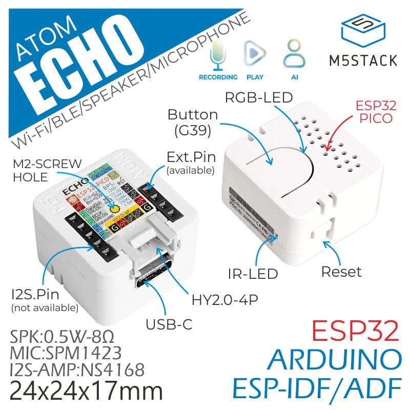 M5Stack ATOM Echo Smart Speaker Development Kit by M5Stack - The Pi Hut