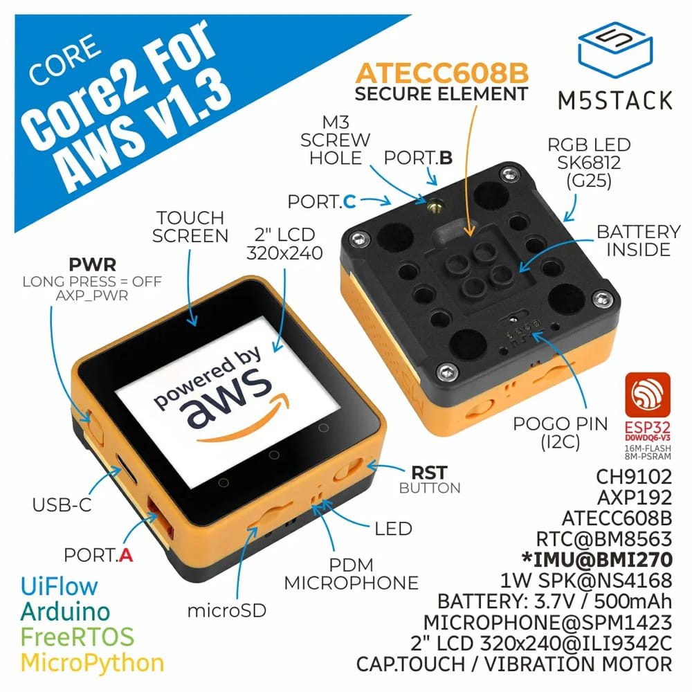 M5Stack Core2 for AWS IoT by M5Stack - The Pi Hut
