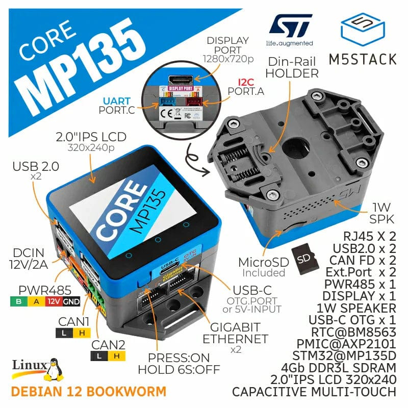M5Stack CoreMP135 with STM32MP135D by M5Stack - The Pi Hut