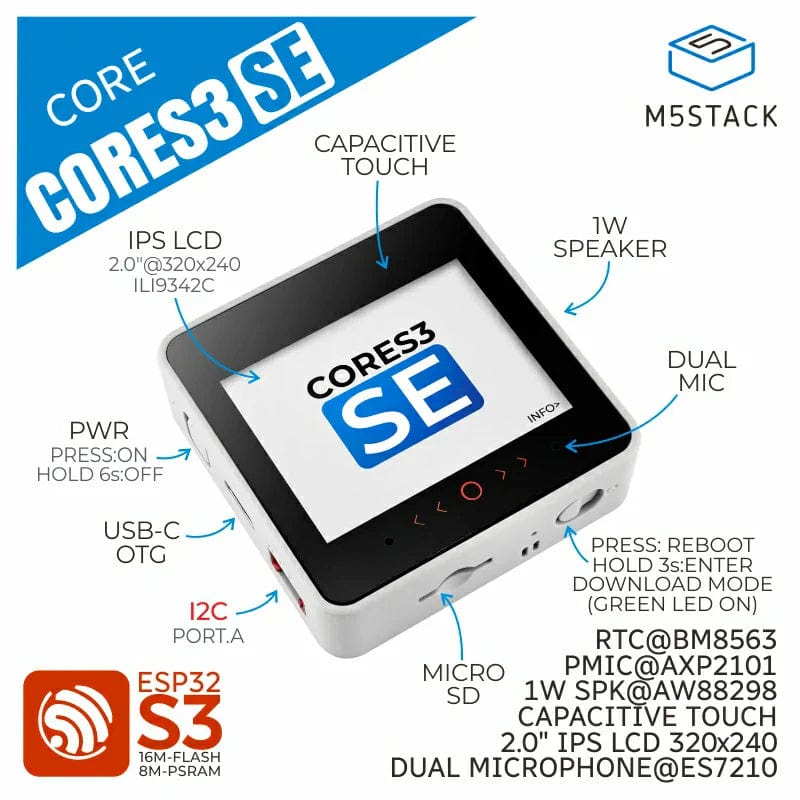M5Stack CoreS3 SE ESP32S3 by M5Stack - The Pi Hut