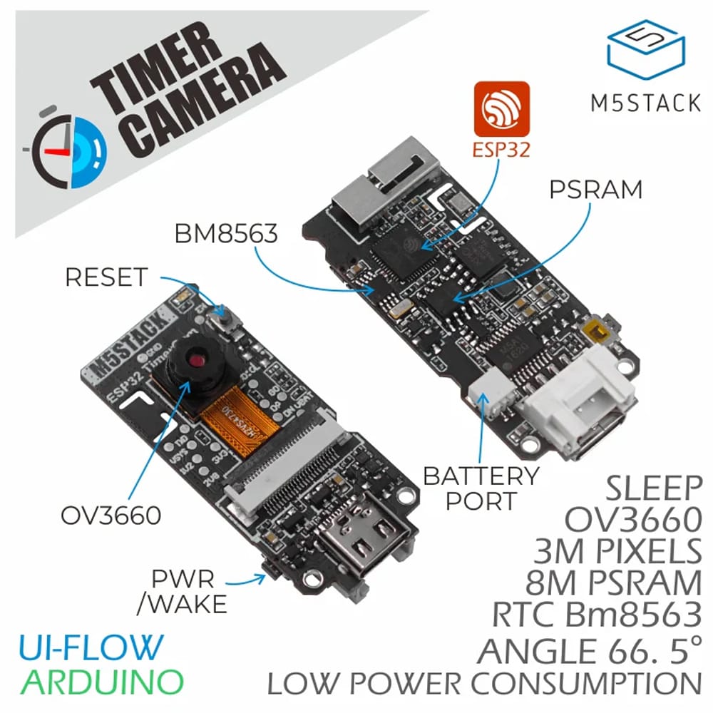 M5Stack ESP32 PSRAM Timer Camera (OV3660) by M5Stack - The Pi Hut