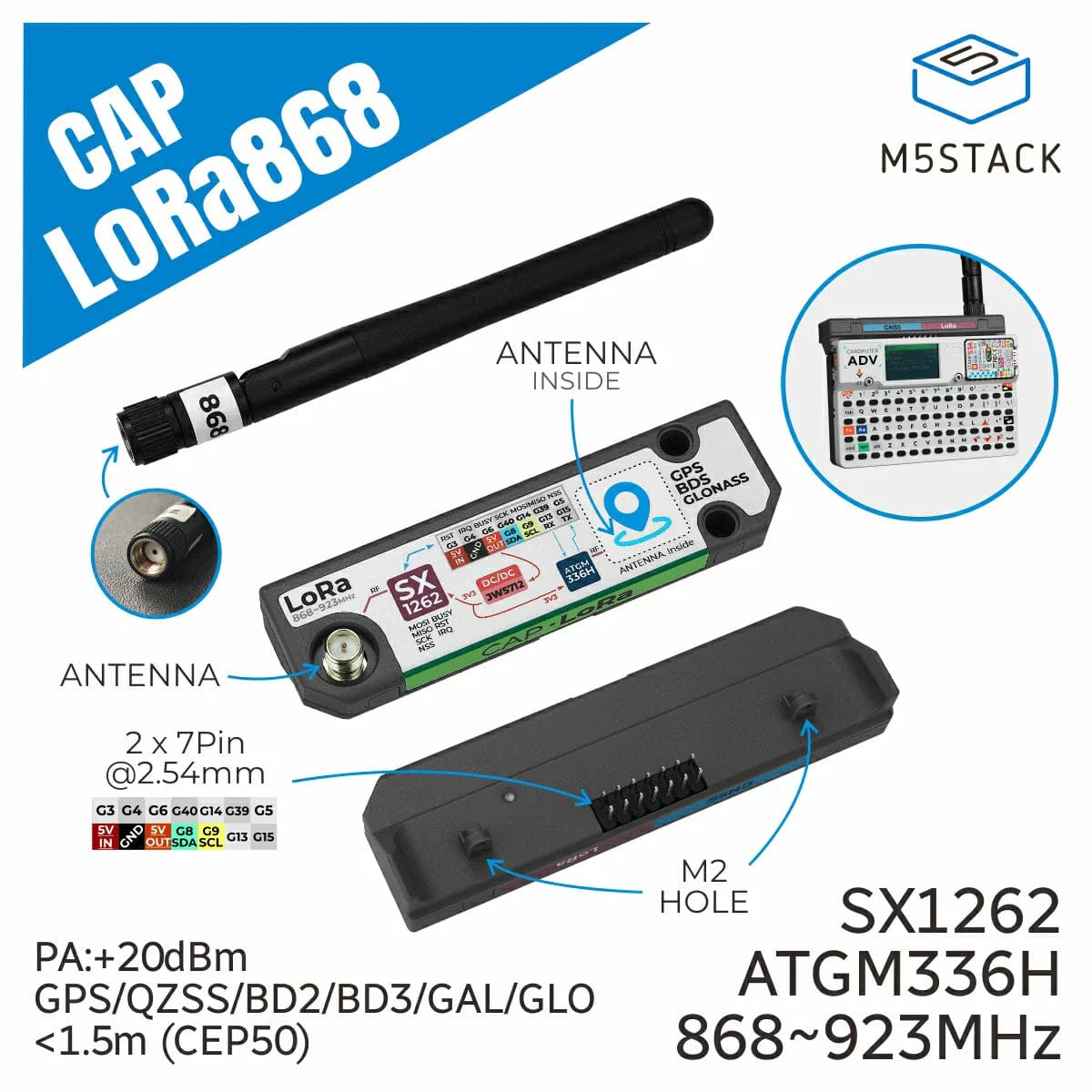 M5Stack LoRa + GPS Cap for Cardputer Adv by M5Stack - The Pi Hut