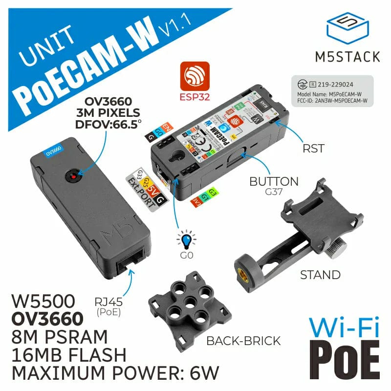 M5Stack PoE Camera with Wi-Fi (OV3660) by M5Stack - The Pi Hut