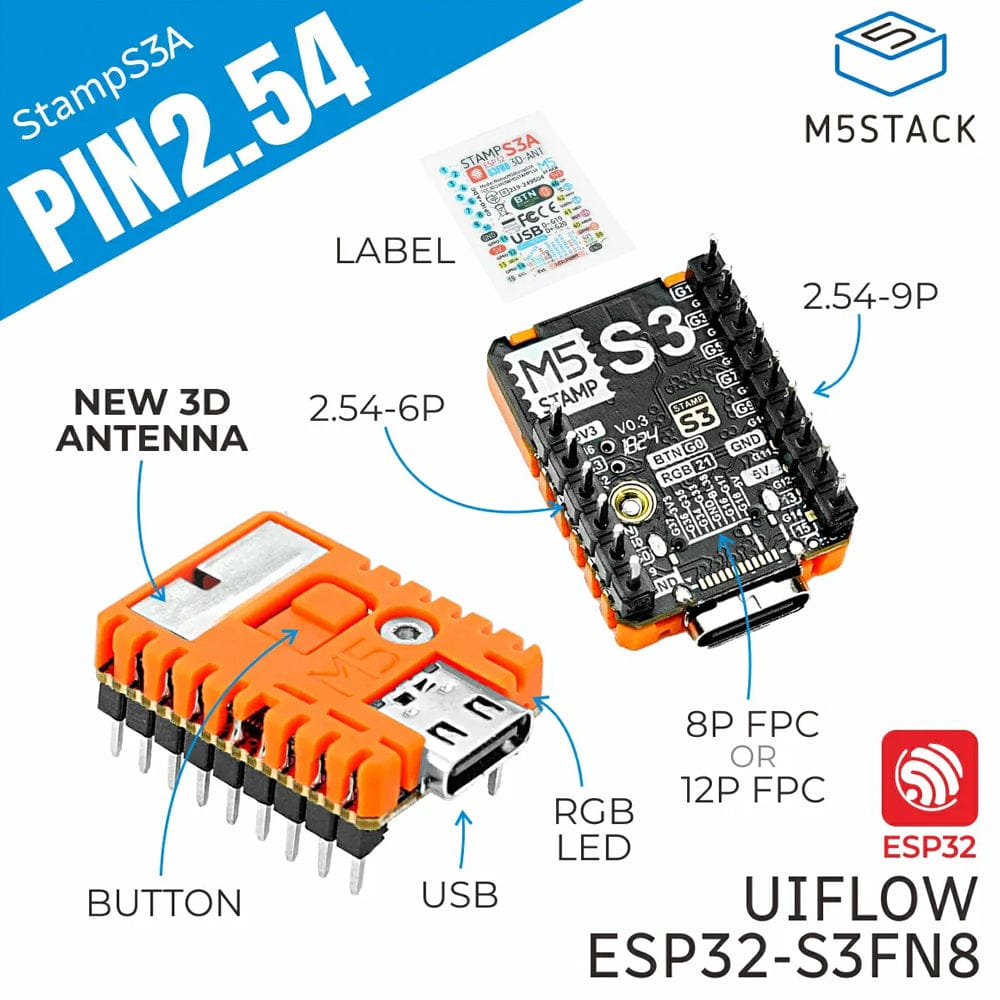M5StampS3A with 2.54 Header Pin by M5Stack - The Pi Hut
