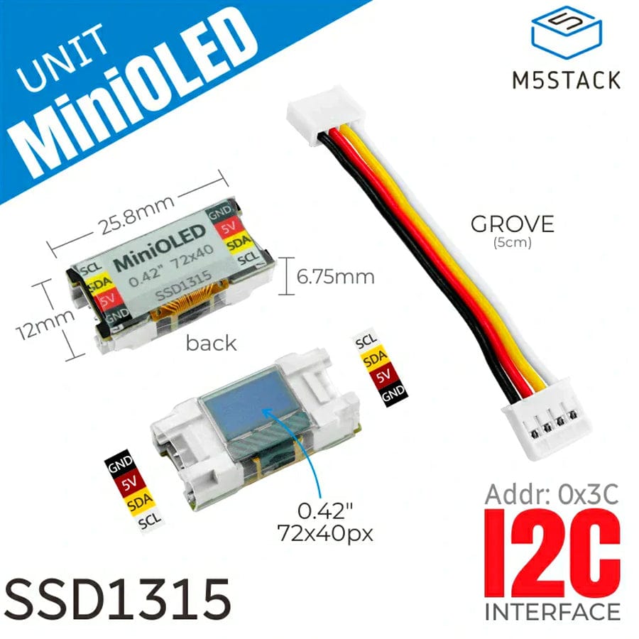 Mini OLED Unit 0.42" (72 x 40) by M5Stack - The Pi Hut