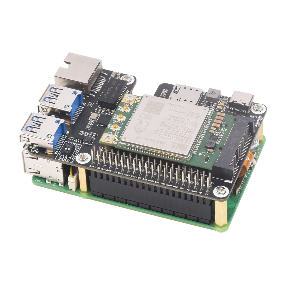 Mini PCIe / Gigabit Ethernet / USB 3.2 Gen1 HAT for Raspberry Pi 5 by Waveshare - The Pi Hut