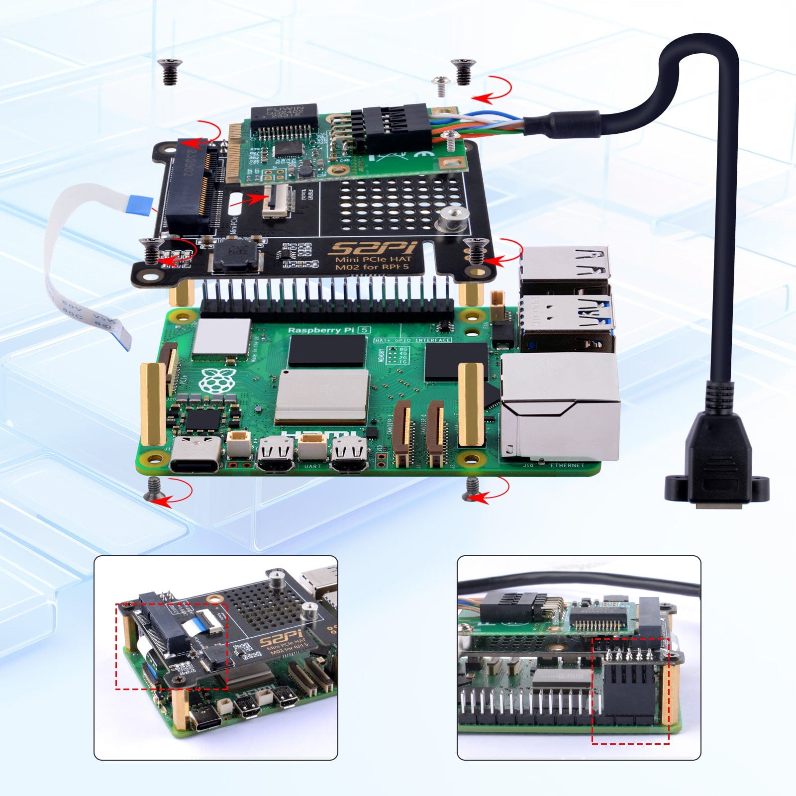 Mini PCIe HAT for Raspberry Pi 5 (M02) by 52Pi - The Pi Hut