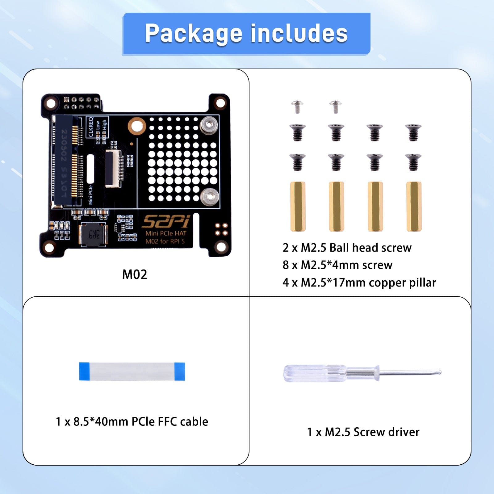 Mini PCIe HAT for Raspberry Pi 5 (M02) by 52Pi - The Pi Hut